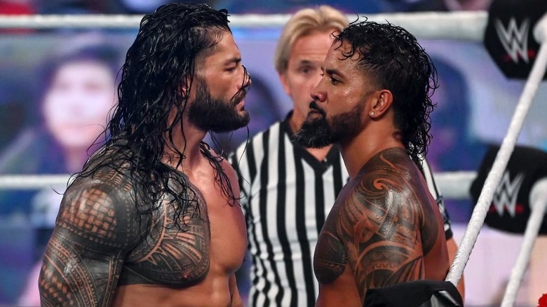 Roman Reigns stares down Jey Uso