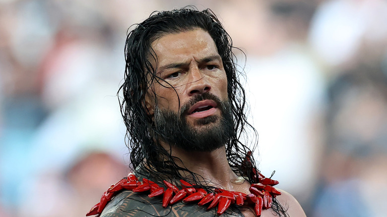 Roman Reigns celebrates after the win of the tag team match against Bron Breakker and Bronson Reed during the WWE 2025 SummerSlam at MetLife Stadium on August 02, 2025 in East Rutherford, New Jersey.