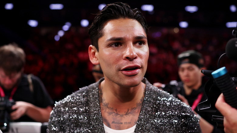 Ryan Garcia celebrates after David Benavidez victory over Gilberto 'Zurdo
