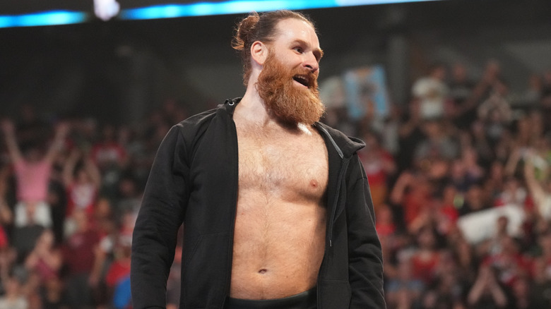 Sami Zayn enters the ring during SmackDown at Bell Centre on August 8, 2025 in Montreal, Canada.