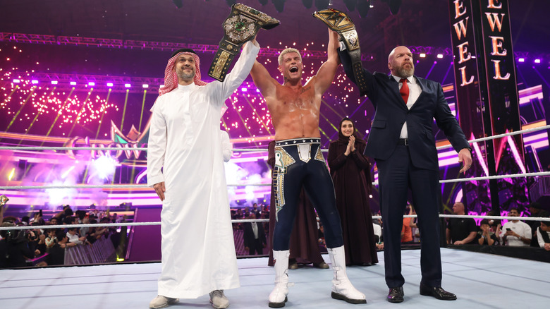 Cody Rhodes poses with the Crown Jewel Championship