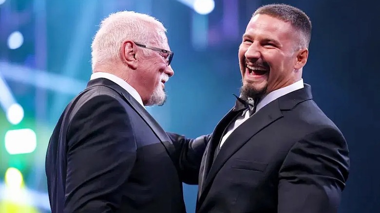 Scott Steiner and nephew Bron Breakker yuck it up at the WWE Hall of Fame induction ceremony.