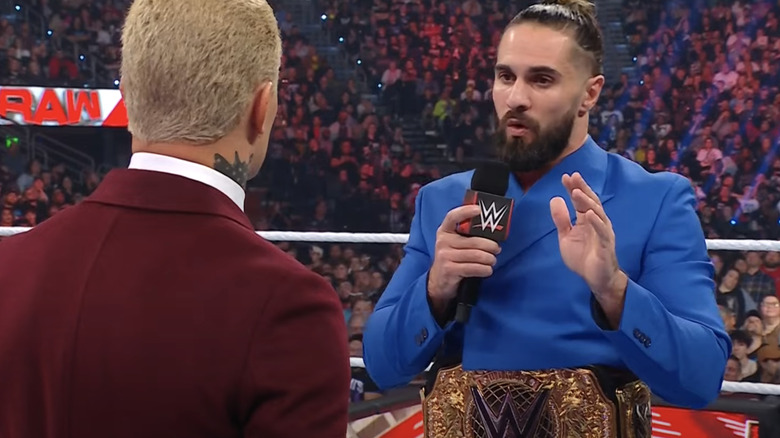 Seth Rollins talking to Cody Rhodes