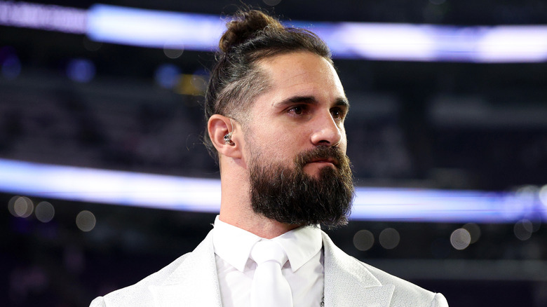 Seth Rollins looks on after the game between the Detroit Lions and Minnesota Vikings at U.S. Bank Stadium