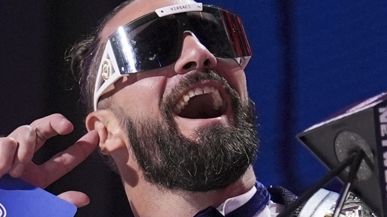 Seth Rollins announces the Chicago Bears pick during the second round of the 2025 NFL Draft, April 2025.