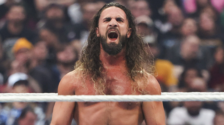 Seth Rollins reacts during his match with Gunther during WrestleMania 42