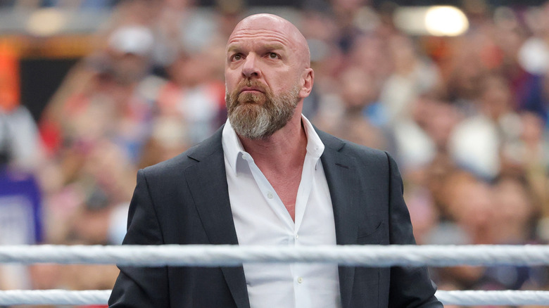 WWE Chief Content Officer Paul Levesque stands in the ring as he addresses fans during WrestleMania 41 at Allegiant Stadium on April 19, 2025 in Las Vegas, Nevada.