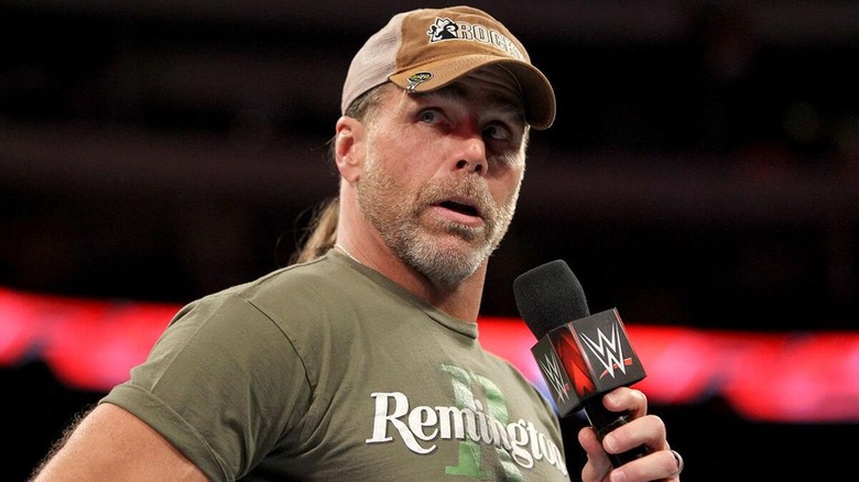 Shawn Michaels during a promo segment being interrupted by Seth Rollins on 