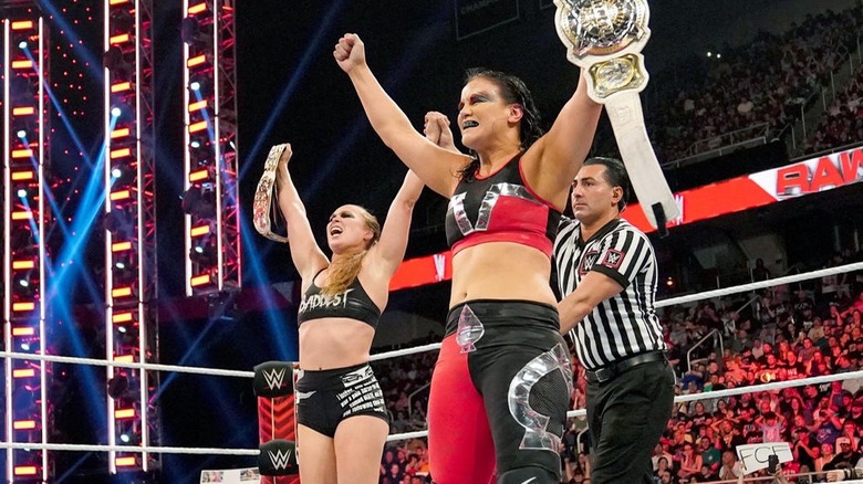 Shayna Baszler and Ronda Rousey celebrating