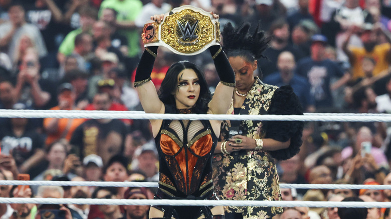 Stephanie Vaquer is introduced before her match against Liv Morgan for the Women's World Championship during WrestleMania 42 at Allegiant Stadium on April 18, 2026 in Las Vegas, Nevada.