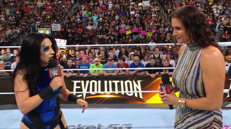 Stephanie Vaquer in the ring with Stephanie McMahon