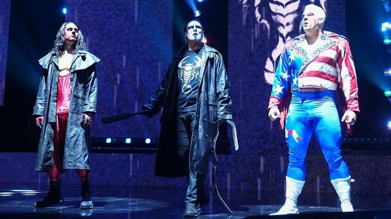 Left to right: Steven, Sting, and Garrett all join their father as part of his last in-ring match at AEW Revolution 2024