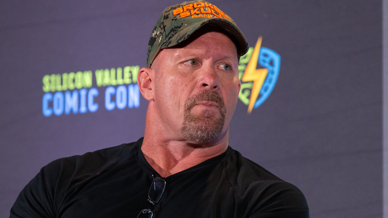 Steve Austin at Comic Con with a camo hat on