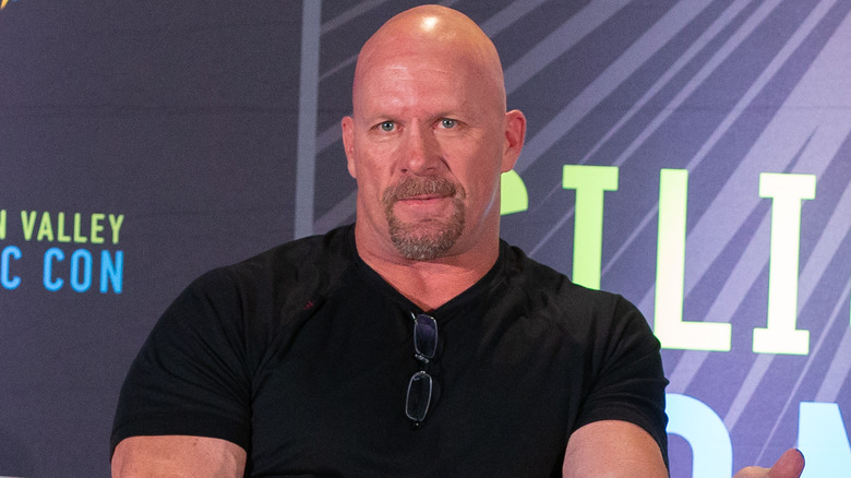 Steve Austin wearing a black shirt