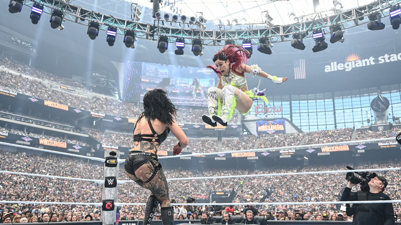 IYO SKY dropkicks Rhea Ripley at WWE WrestleMania 41