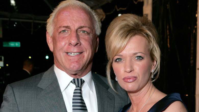 Wrestler Ric Flair and wife attend the after party of the Los Angeles premiere of "The Wrestler" at the Academy Of Motion Arts & Sciences on December 16, 2008 in Los Angeles, California.