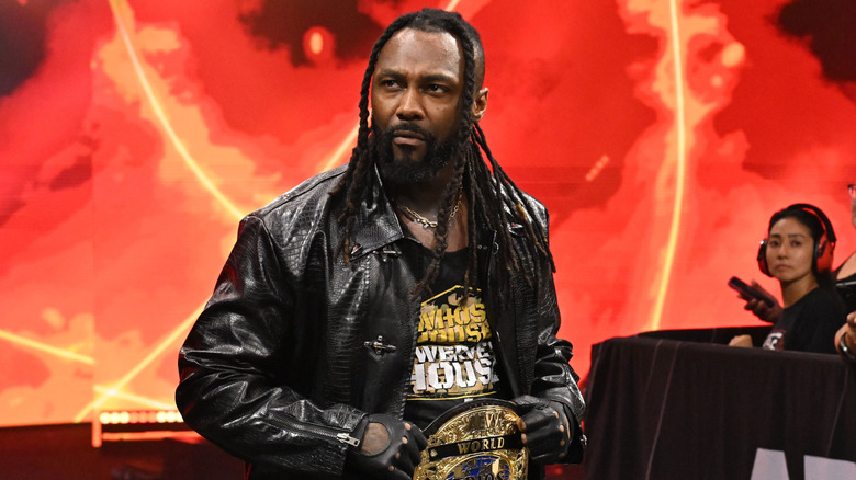 Swerve Strickland makes his way down to the ring, AEW World Trios Championship around his waist, for a segment in the ring on the September 16, 2026 edition of 