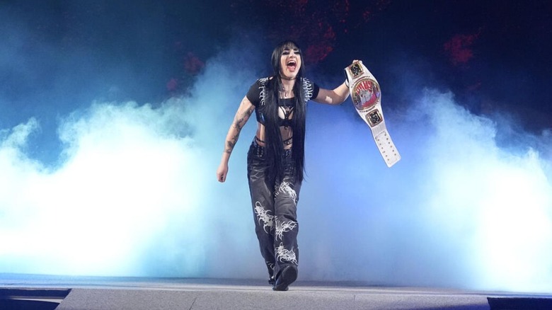 Women's North American Champion Tatum Paxley makes her way down to the ring, title in hand, before a defense on 