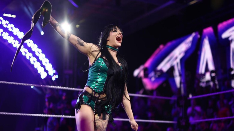 Women's North American Champion Tatum Paxley runs around the ring before a match on 