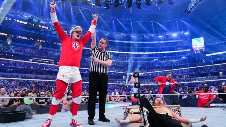 Johnny Knoxville and Sami Zayn at WWE WrestleMania 38