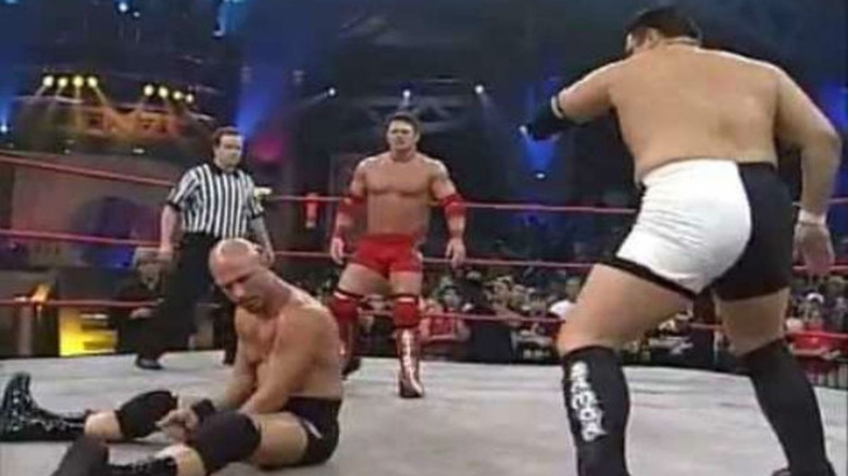Christopher Daniels, AJ Styles, and Samoa Joe at TNA Unbreakable 2005