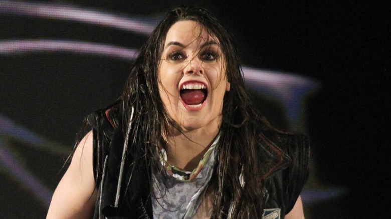 Nikki Cross with mouth open