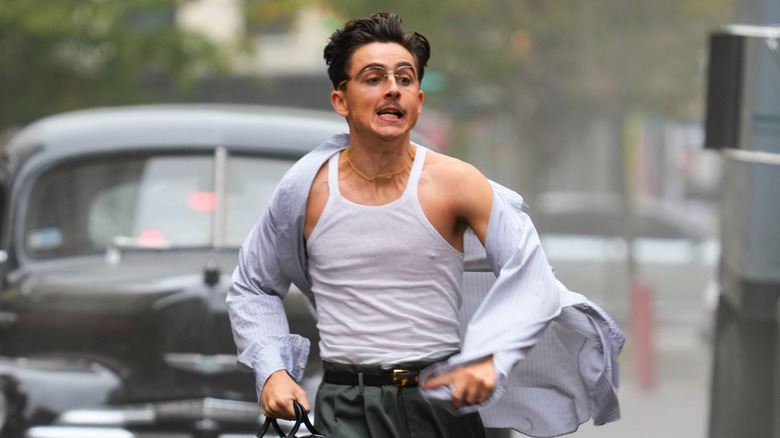 Timothee Chalamet runs in the film "Marty Supreme"
