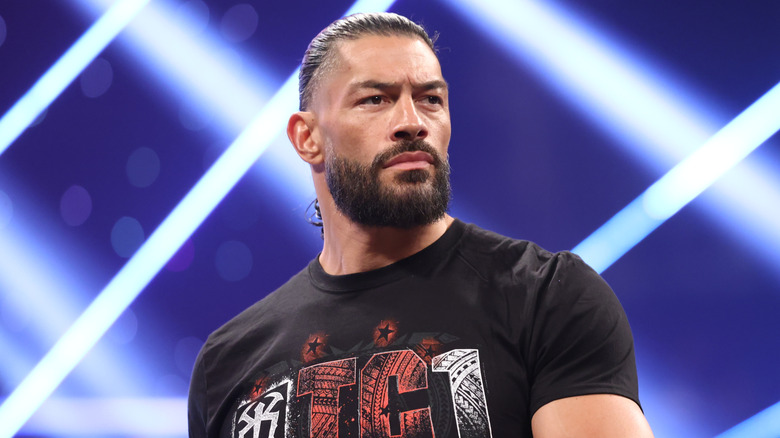 Roman Reigns enters the arena during Monday Night RAW at Toyota Center on July 21, 2025 in Houston, Texas.