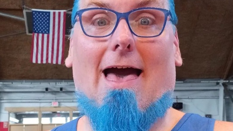 Blue Meanie with mouth open