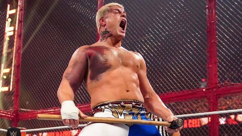 Cody Rhodes bruised and battered inside Hell In A Cell