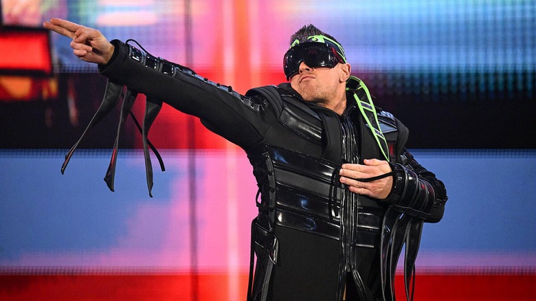 The Miz pointing out towards the audience ahead of a match at a WWE show.