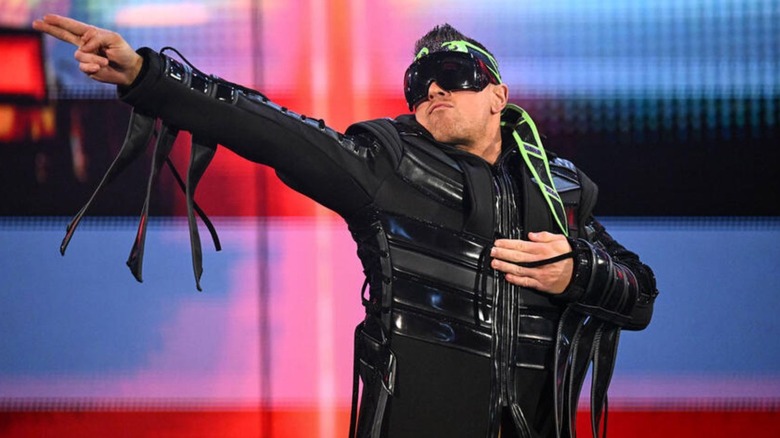 The Miz hits his pose on the stage before walking down the ramp for a match on WWE programming.