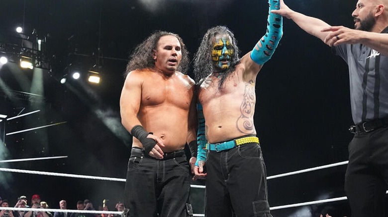 The Hardy Boyz celebrate a win in NXT.