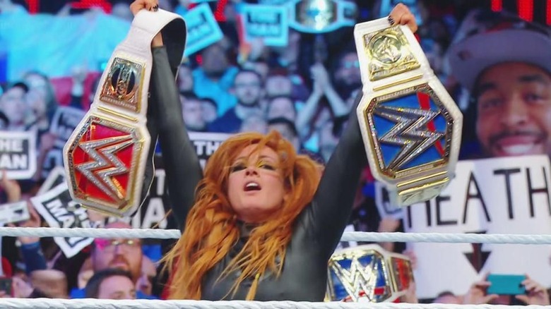 Becky Lynch after winning at WrestleMania