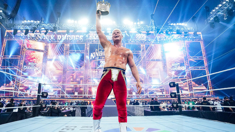 Cody Rhodes holds up the King of the Ring crown after defeating Randy Orton in the final at Night of Champions.
