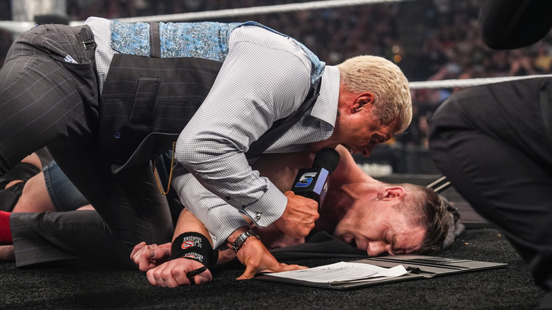 Cody Rhodes speaks to John Cena during SmackDown at Frost Bank Center on July 18, 2025 in San Antonio, Texas.