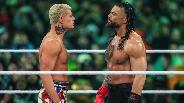 Cody Rhodes and Roman Reigns at WWE WrestleMania 40