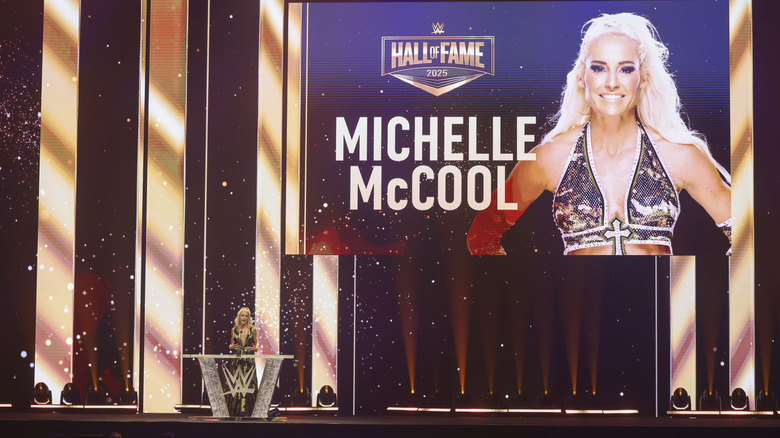 Michelle McCool being inducted at the WWE Hal of