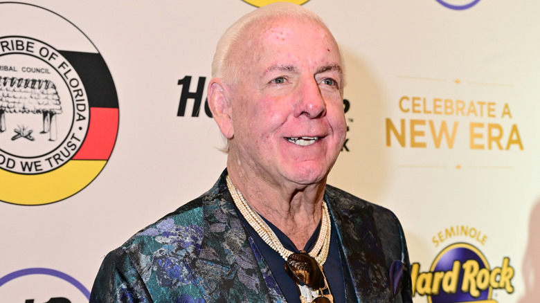 Ric Flair attends a New Era In Florida Gaming Event at Seminole Hard Rock Hotel & Casino Tampa on December 08, 2023 in Tampa, Florida.