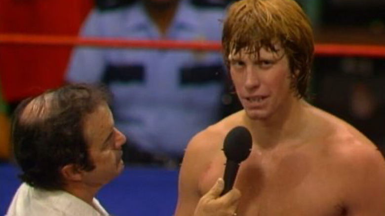 Mike Von Erich being interviewed post-match