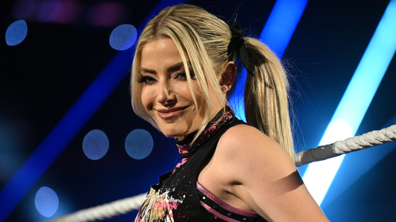 Alexa Bliss enters the ring during SmackDown at Rocket Mortgage Fieldhouse on July 25, 2025 in Cleveland, Ohio