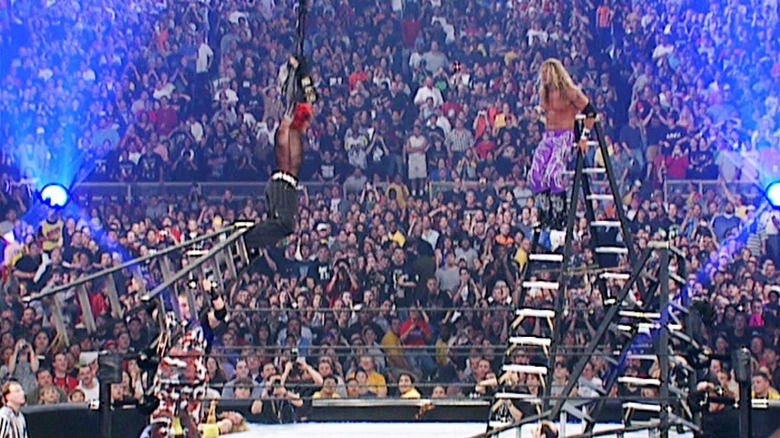 Edge prepares to spear Jeff Hardy at WrestleMania X-Seven