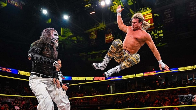 TNA Champion Nic Nemeth hits Jeff Hardy with a dropkick during their title match on the August 13, 2026 edition of 