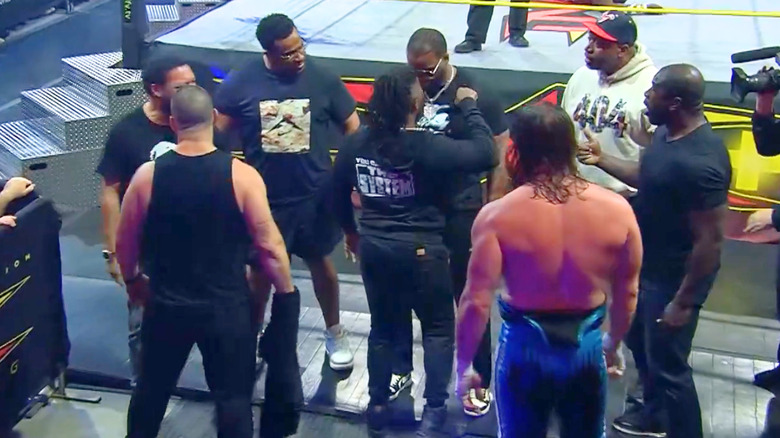 Former Atlanta Falcons staring off with members of The System