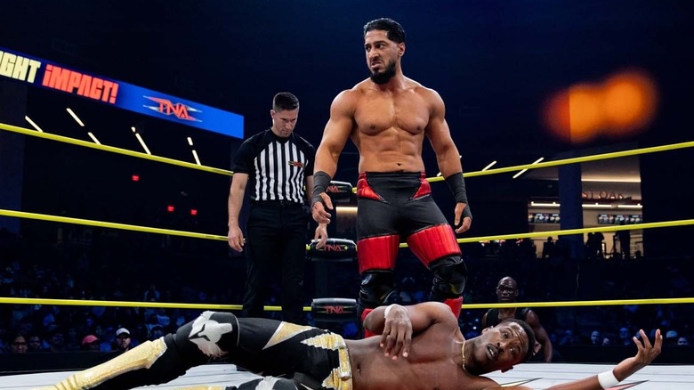 Mustafa Ali takes in the moment of defeating BDE in the opening March 26 match on "TNA iMPACT"