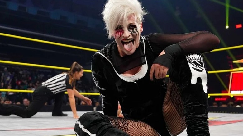 Rosemary gloats on the damage done to her opponent in the ring
