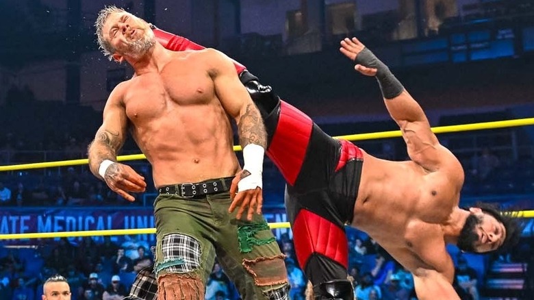 Mustafa Ali connects an explosive superkick on challenger Adam Brooks