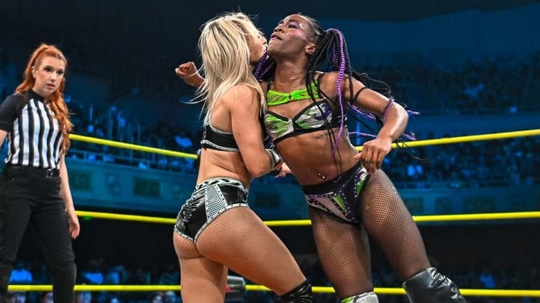 Jada Stone connects a wicked clothesline on Xia Brookside