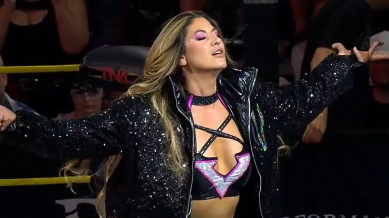 Vicious Vicki Venuto wearing a black leather jacket
