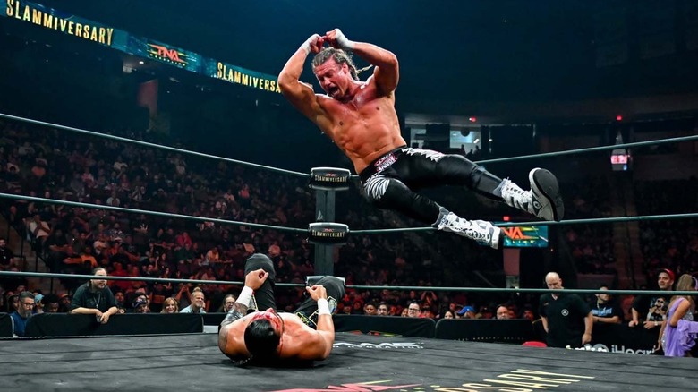 Nic Nemeth attempts to connect an elbow drop on Mike Santana